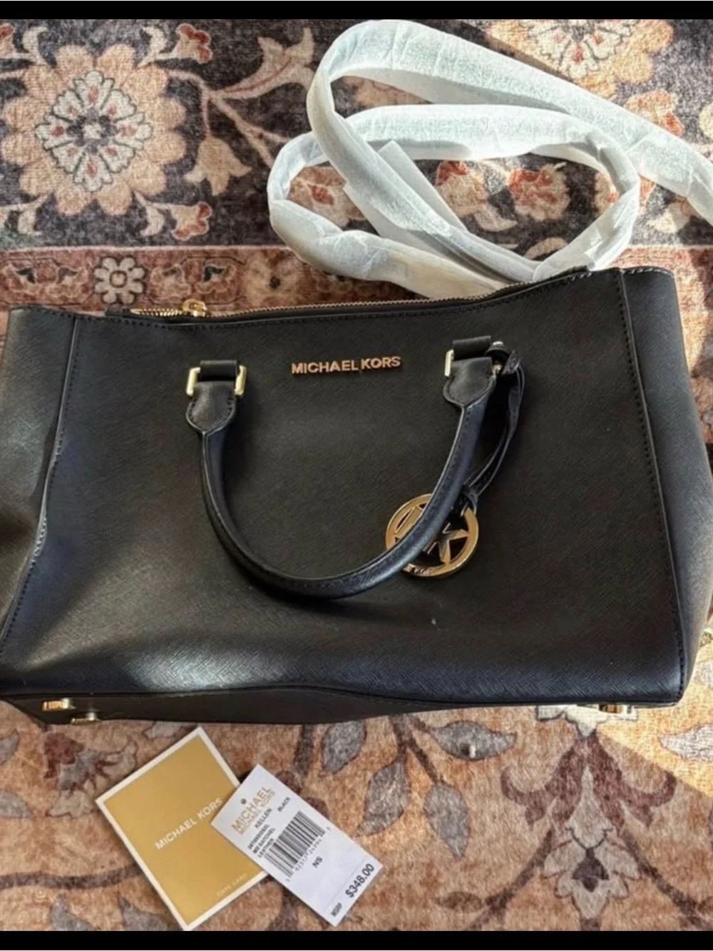Michael Kors Black Saffiano Leather Satchel - Gold Hardware